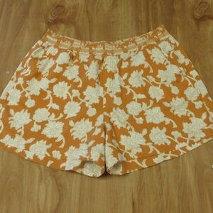 BRIGGS Ladies Linen Blend Shorts Womens XXL‎ Orange Cream Floral Flowers 2XL NWT